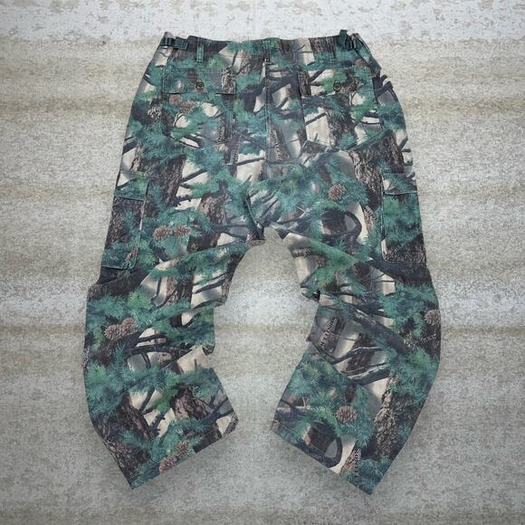 Vintage Cabelas Hunting Camo Tactical Pants Baggy Fit Cargos Crazy Woodland 90s - Picture 1 of 4